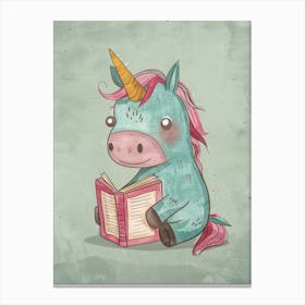 Pastel Storybook Style Unicorn Reading A Book 4 Canvas Print