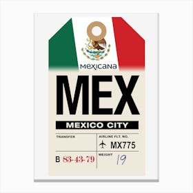 Mexico City (MEX) Vintage Airline Luggage Tag Canvas Print