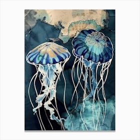 Jellyfish Painting Gold Blue Effect Collage 3 Canvas Print