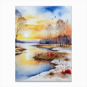 Watercolor Of A Lake 1 Canvas Print