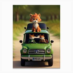 Foxes In The Car 1 Canvas Print