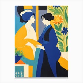 Two Women In Blue And Yellow Canvas Print