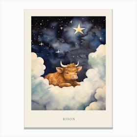 Baby Bison Sleeping In The Clouds Nursery Poster Canvas Print
