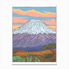 Mount Meru Tanzania Color Line Drawing (1) Canvas Print