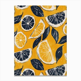 Lemon Slices On Yellow Background Canvas Print