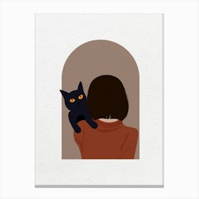 Minimal art Girl holding a cat Canvas Print