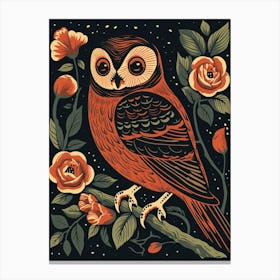 Vintage Bird Linocut Owl 3 Canvas Print