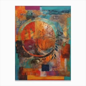 Inside Outside, Abstract Collage In Pantone Monoprint Splashed Colors Canvas Print