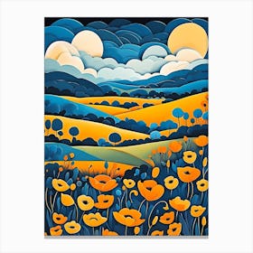Cartoon Poppy Field Landscape Illustration (9) Canvas Print