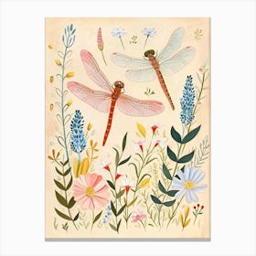 Folksy Floral Animal Drawing Dragonfly 2 Canvas Print