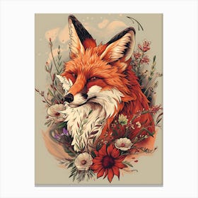 Amazing Red Fox With Flowers 7 Canvas Print