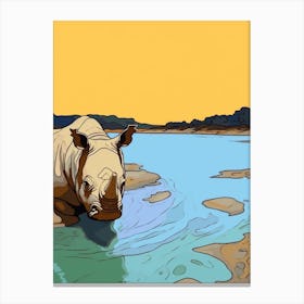 Rhino Bathing In The River Simple Illustration 2 Canvas Print