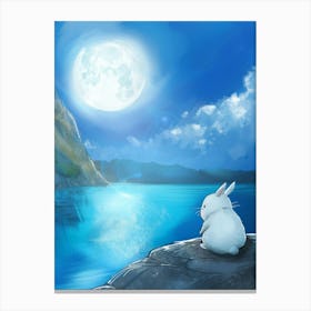 White Rabbit In The Moonlight Canvas Print