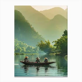 People In A Boat On A Lake Canvas Print