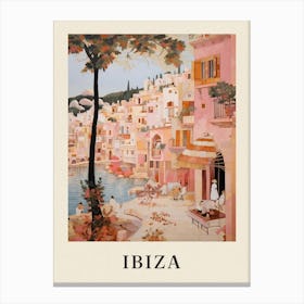 Ibiza Spain 5 Vintage Pink Travel Illustration Poster Canvas Print