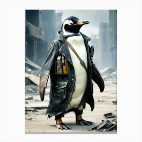 Penguin In A Leather Jacket Canvas Print