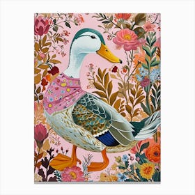 Floral Animal Painting Mallard Duck 4 Canvas Print