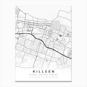 Killeen Texas USA White Map Canvas Print