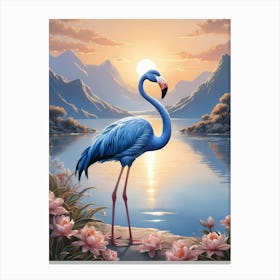 Floral Blue Flamingo Painting (31) Canvas Print