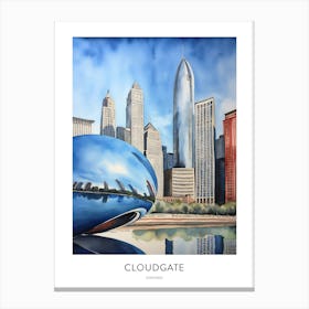 Cloudgate Chicago Watercolour Travel Poster Canvas Print