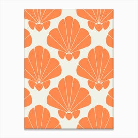 Bright Orange Scallop Shell Damask Grid on Cream White Stampe su tela