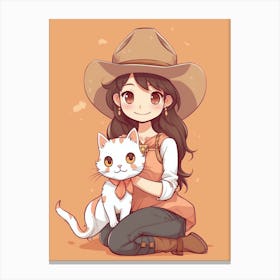 Cute Cowgirl With Cat 1 Canvas Print