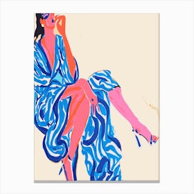 Woman in Patterned Robe Fashion Illustration Canvas Print