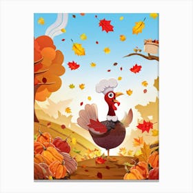 Cartoon Style Illustration Of A Cheerful Turkey Character Donning A Pilgrim Hat Amidst A Fall Harves (4) Canvas Print