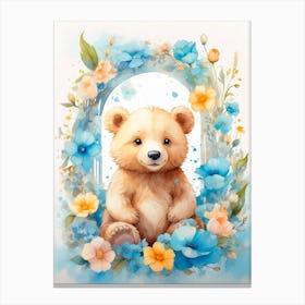 Teddy Bear With Flowers Canvas Print