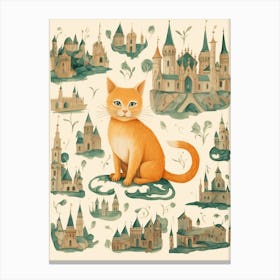 Cute Ginger Cat With Medieval Castles Canvas Print