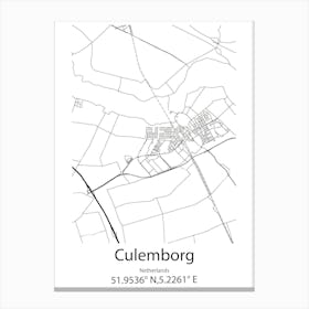 Culemborg,Netherlands Minimalist Map Canvas Print