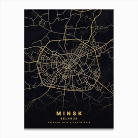 Minsk Belarus Black And Gold Map Canvas Print