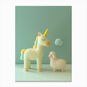 Toy Pastel Blue Unicorn & Lamb 2 Canvas Print