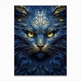Blue Tribal Cat Canvas Print