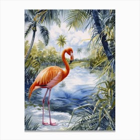 Greater Flamingo Salt Pans And Lagoons Tropical Illustration 4 Canvas Print