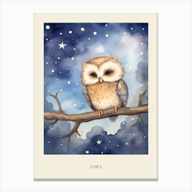 Baby Owl 2 Sleeping In The Clouds Nursery Poster Canvas Print