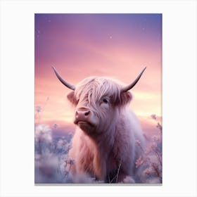 Highland Cow With Pink Dreamy Backdrop 3 Canvas Print