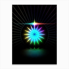 Neon Geometric Glyph in Candy Blue and Pink with Rainbow Sparkle on Black n.0478 Canvas Print