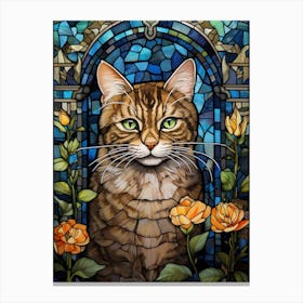 Mosaic Of A Cat With Peonies Canvas Print