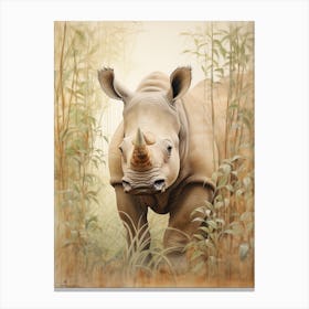 Rhino Walking Through The Landscape Illustration 6 Canvas Print