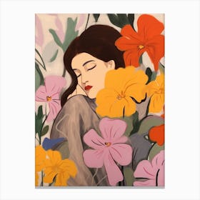 Woman With Autumnal Flowers Petunia 2 Canvas Print