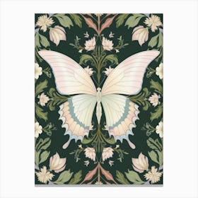 Butterfly On A Green Background Style William Morris 1 Canvas Print