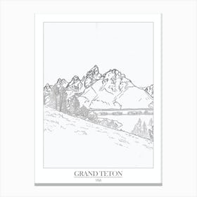 Grand Teton Usa Line Drawing 5 Poster Canvas Print