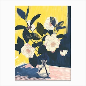 Camelia Flowers On A Table   Contemporary Illustration 3 Canvas Print