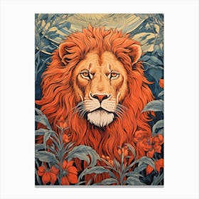 Lion Art Paintingwoodblock Printing Style 1 Canvas Print