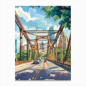 Storybook Illustration Congress Avenue Bridge Austin Texas 1 Canvas Print