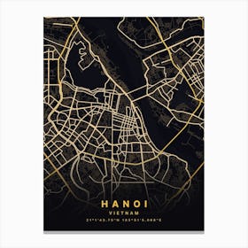 Hanoi Vietnam Black And Gold Map Canvas Print