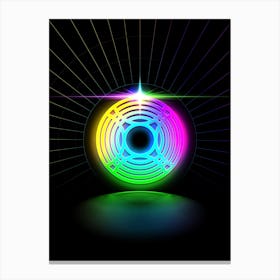 Neon Geometric Glyph in Candy Blue and Pink with Rainbow Sparkle on Black n.0122 Canvas Print