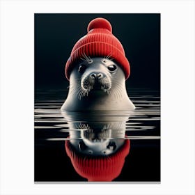 Baby Seal In Red Hat Canvas Print