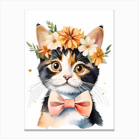Calico Kitten Wall Art Print With Floral Crown Girls Bedroom Decor (2)  Canvas Print
